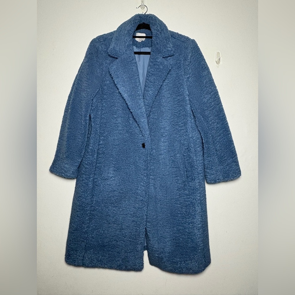 Loft Blue Mid-Length Sherpa Tailored Fit Notch Lapel Coat Size XL